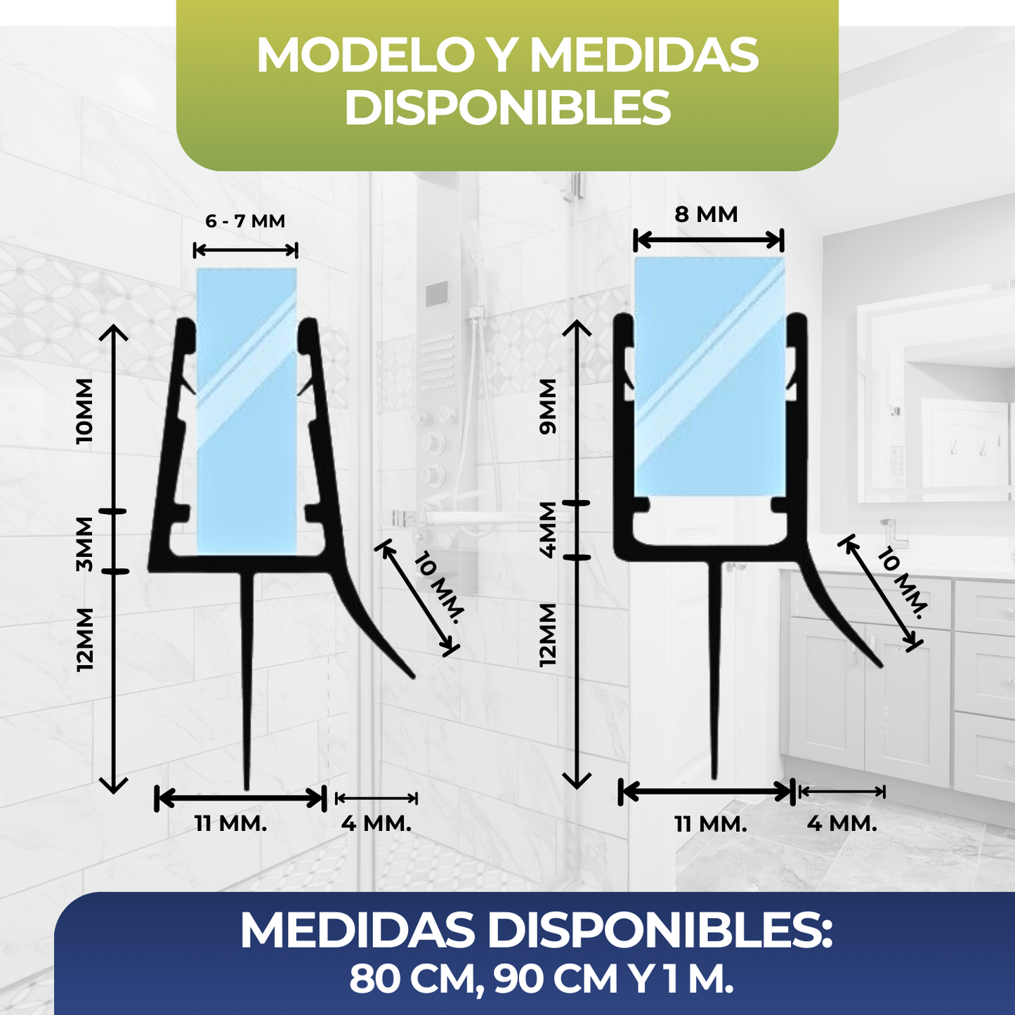 Goma para mampara de ducha | Recambio goma mampara | Perfil plástico mampara