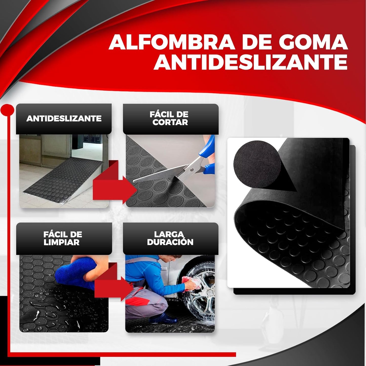 Suelo de caucho | Alfombra goma | Diseño cordoncillo suelo goma antideslizante.