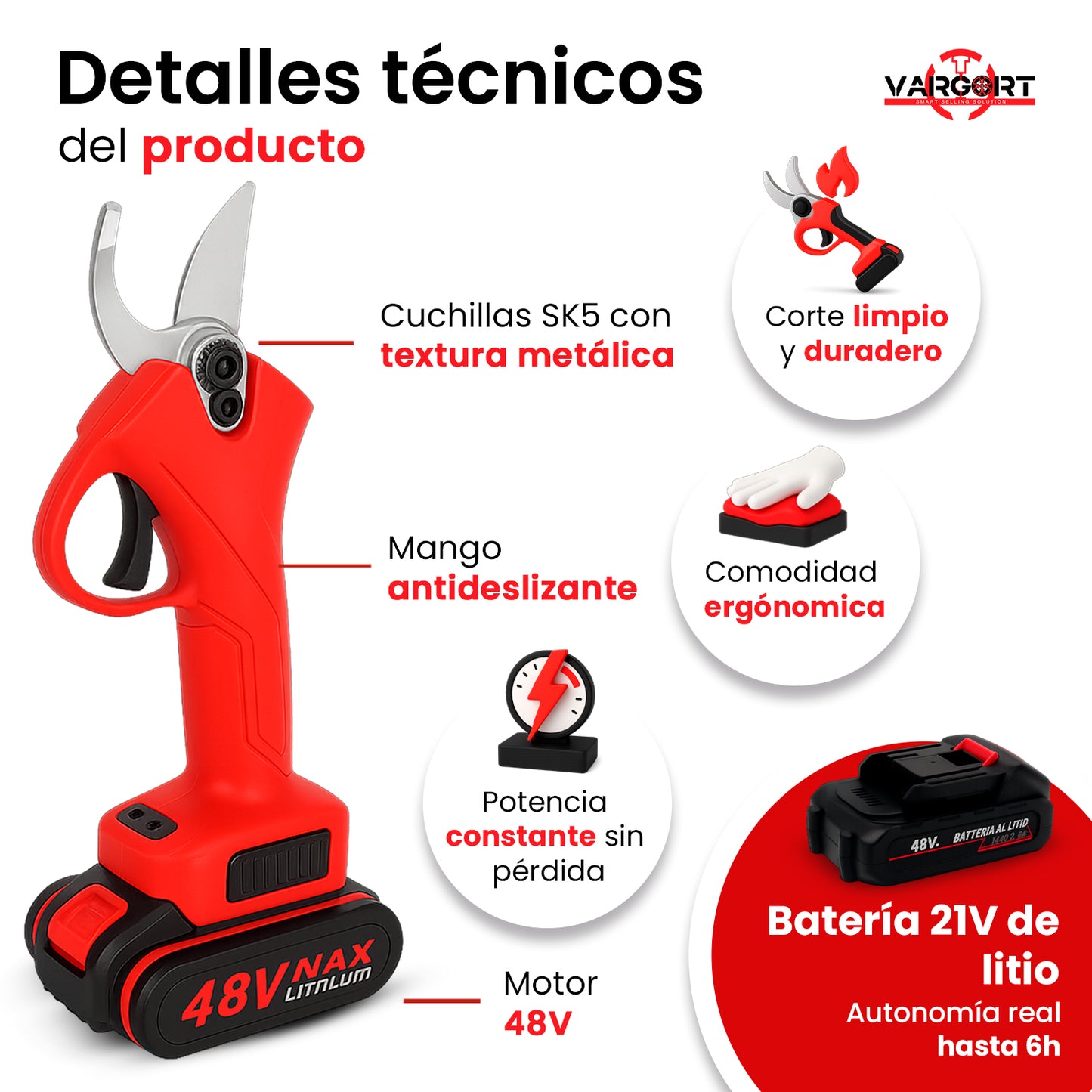 Tijera de Podar Eléctrica 48V Inalámbrica