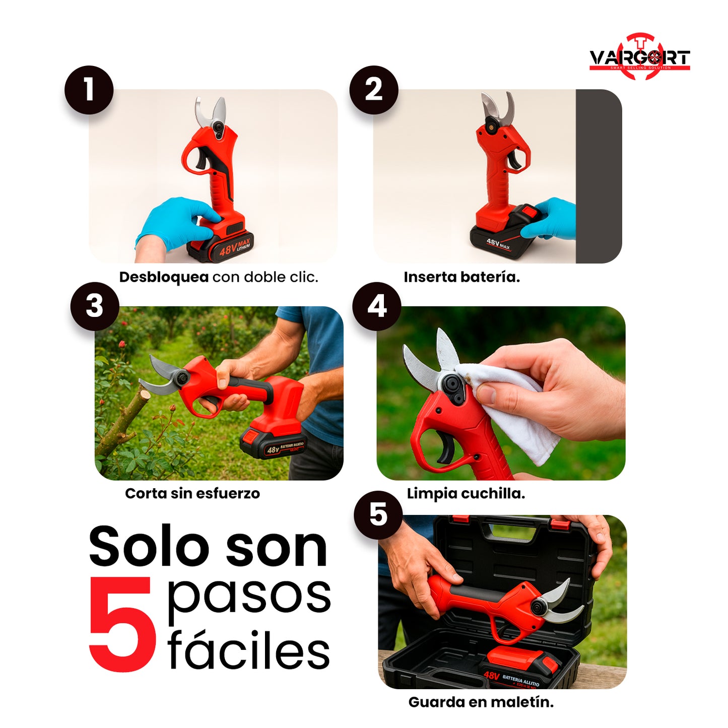 Tijera de Podar Eléctrica 48V Inalámbrica