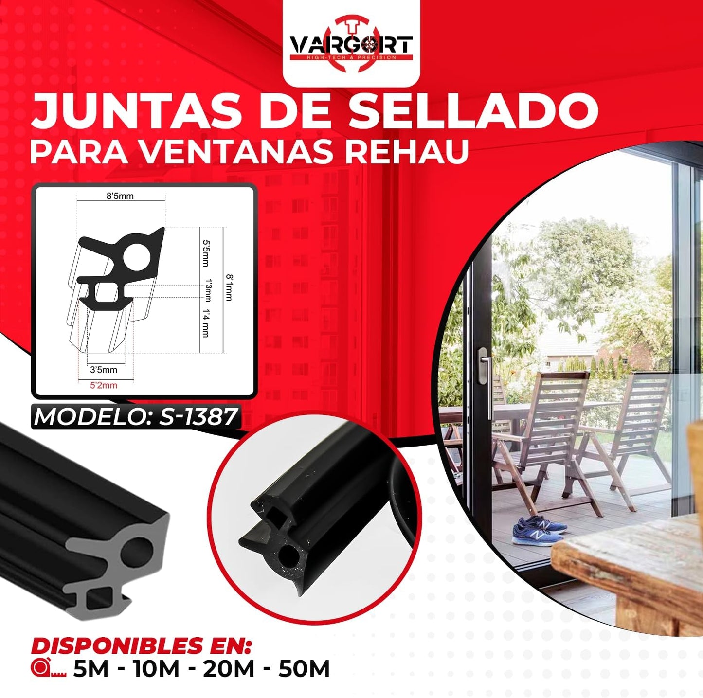 Junta goma aislante | Goma para ventanas | Burlete para Ventanas