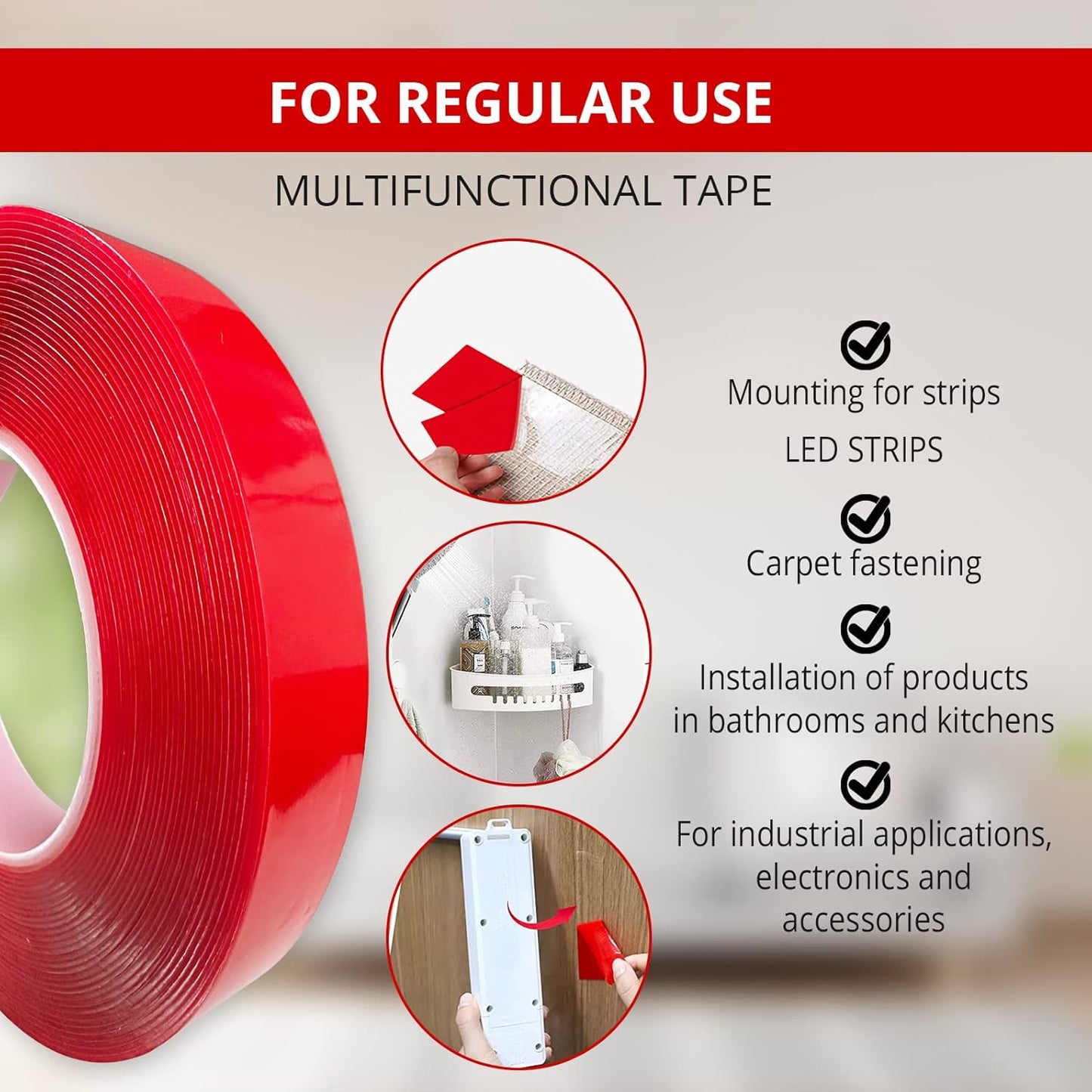 Cinta doble cara Extrafuerte | No mas clavos extrafuerte pared, adhesivos paredes decoración y pegamento doble cara | Fijación en madera, plástico, metal y aluminio
