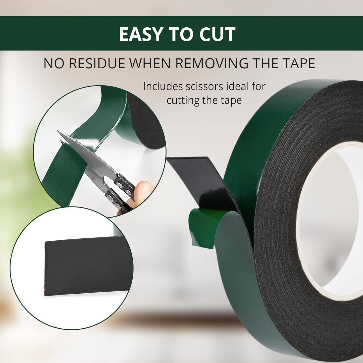 Cinta doble cara extrafuerte de Color Negro | Cinta de Doble Cara Extrafuerte de Fijación Instantánea en Múltiples Superficies cinta de Montaje Impermeable para automoción
