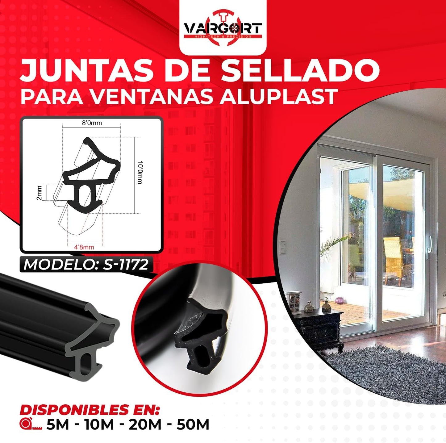 Junta goma aislante | Goma para ventanas | Burlete para Ventanas