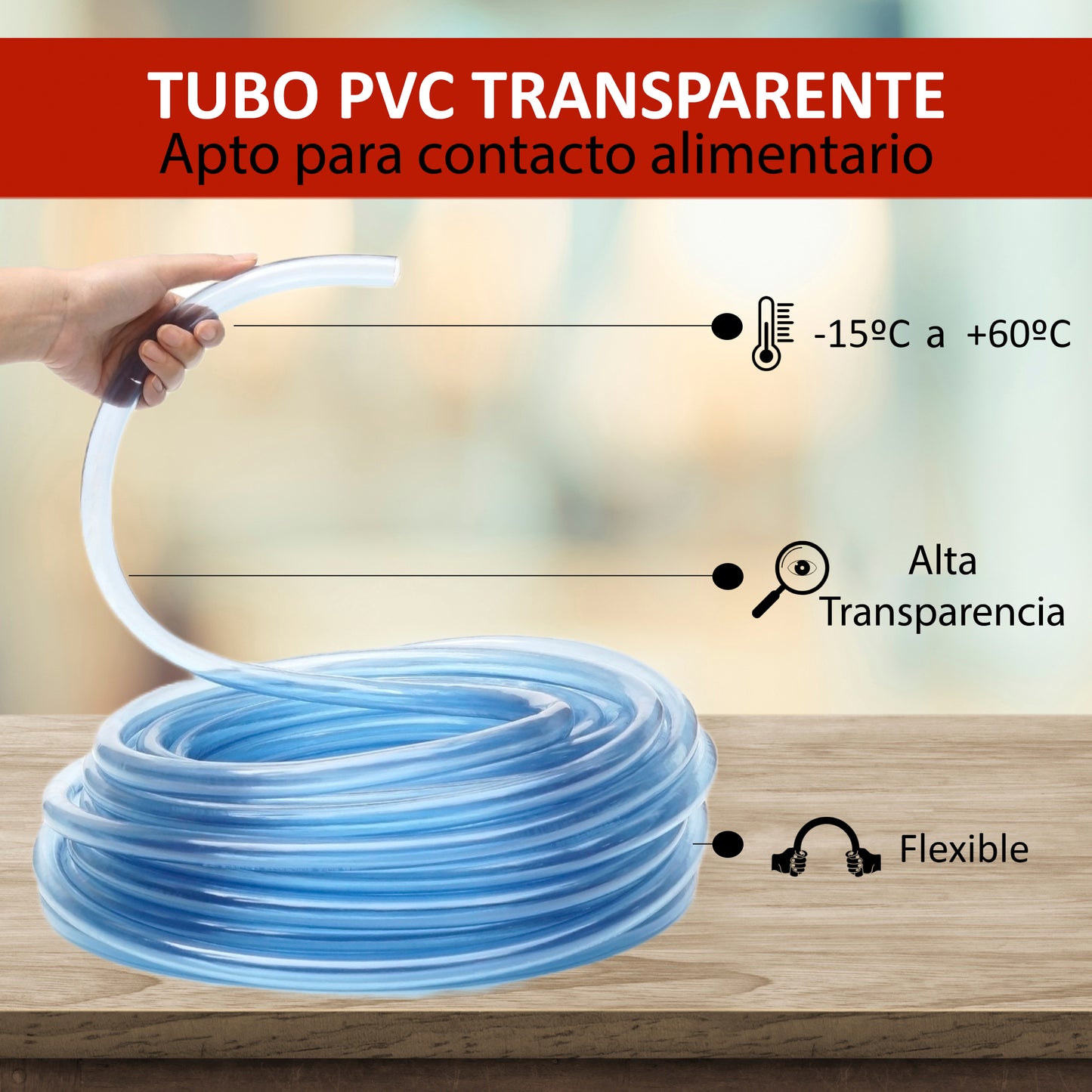 Tubo transparente flexible PVC | Riego por goteo y proyectos DIY - Alimenticio seguro, flexible y fácil de instalar.