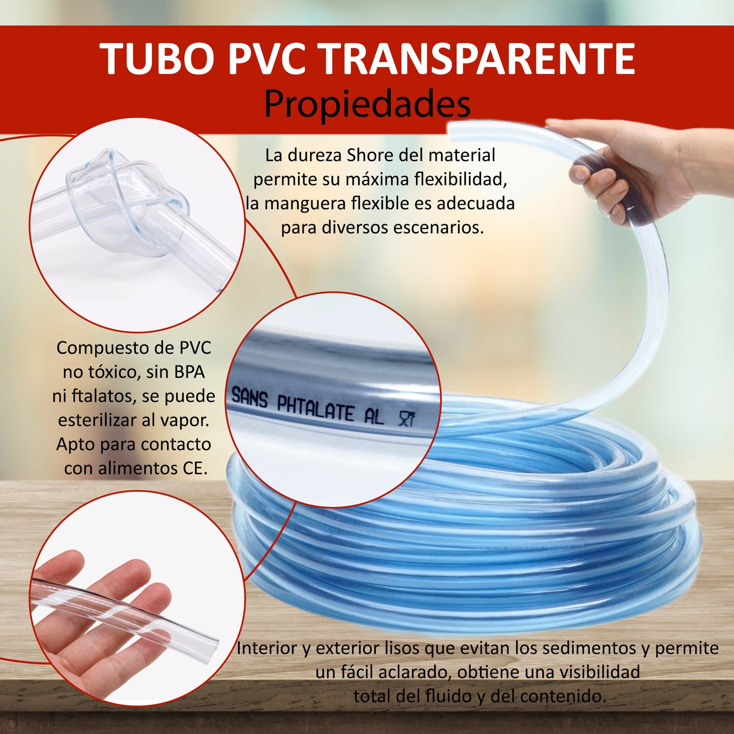 Tubo transparente flexible PVC | Riego por goteo y proyectos DIY - Alimenticio seguro, flexible y fácil de instalar.
