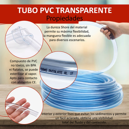 Tubo transparente flexible PVC | Riego por goteo y proyectos DIY - Alimenticio seguro, flexible y fácil de instalar.
