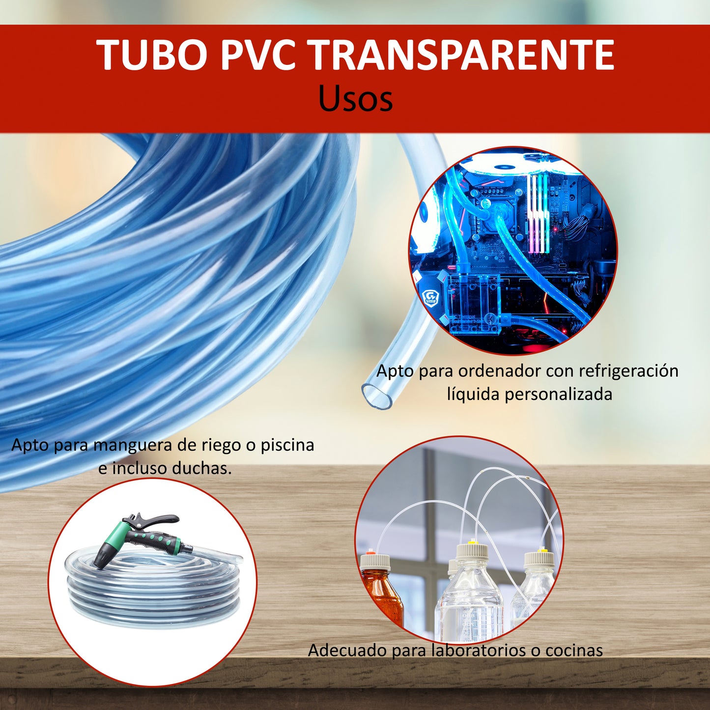 Tubo transparente flexible PVC | Riego por goteo y proyectos DIY - Alimenticio seguro, flexible y fácil de instalar.