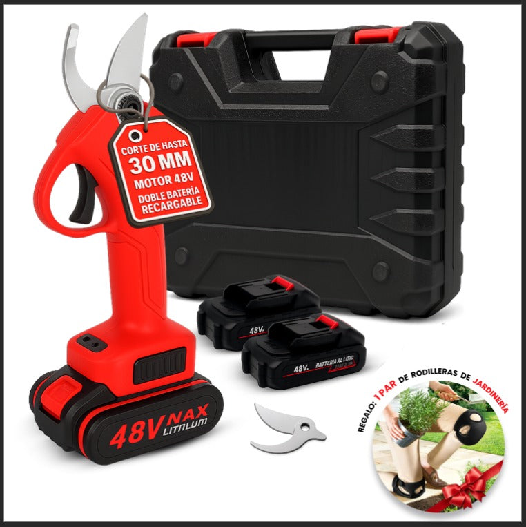 Tijera Eléctrica Podadora Inalámbrica 48V con 2 Baterías Recargables